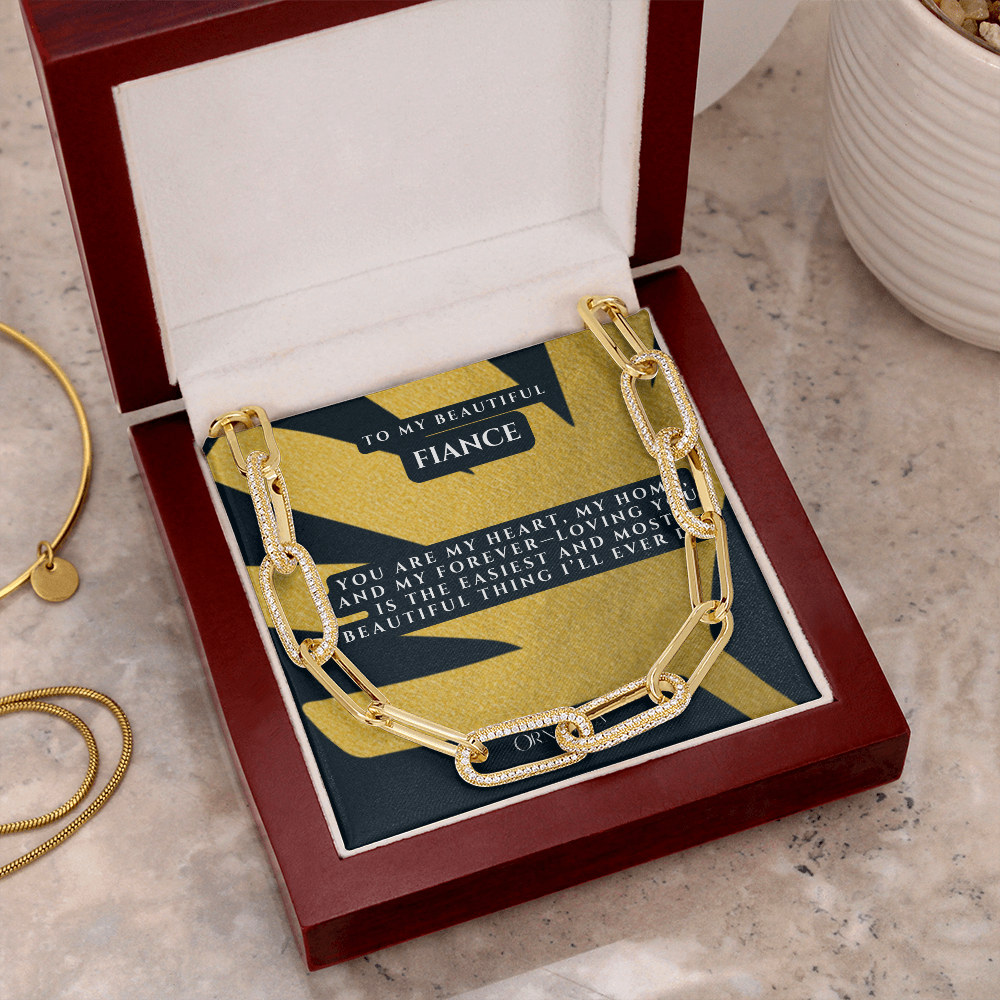 Elegant Paperclip Chain Necklace for Fiancée with Heartfelt Message Card & Luxury LED Gift Box