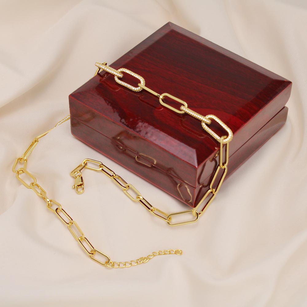 Elegant Paperclip Chain Necklace for Wife with Heartfelt Message Card & Luxury LED Gift Box