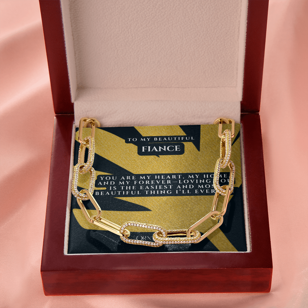 Elegant Paperclip Chain Necklace for Fiancée with Heartfelt Message Card & Luxury LED Gift Box