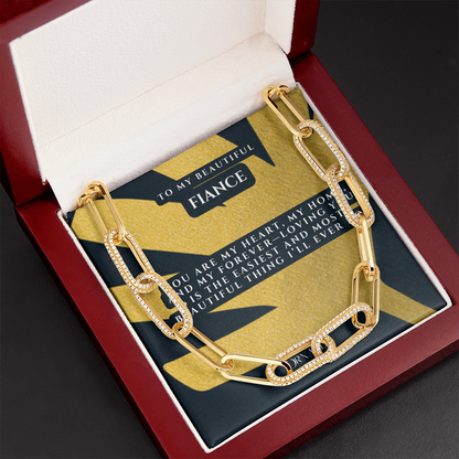 Elegant Paperclip Chain Necklace for Fiancée with Heartfelt Message Card & Luxury LED Gift Box