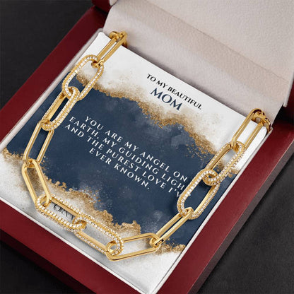 Elegant Paperclip Chain Necklace for Mom– Heartfelt Message Card & Luxury LED Gift Box