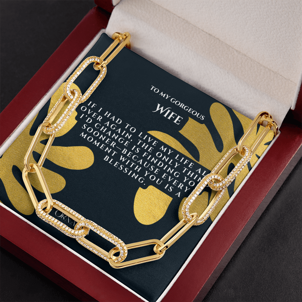 Elegant Paperclip Chain Necklace for Wife with Heartfelt Message Card & Luxury LED Gift Box