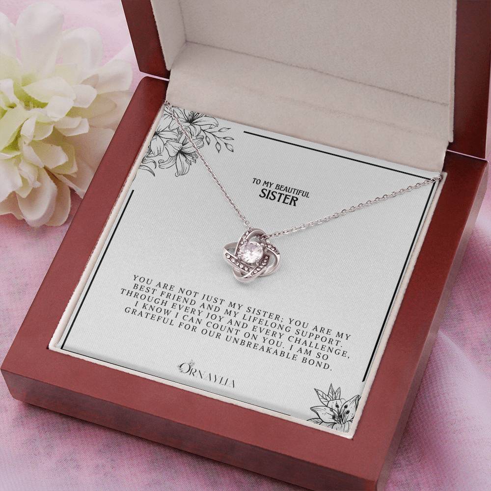 To my Sister - Love knot necklace with a beautiful message