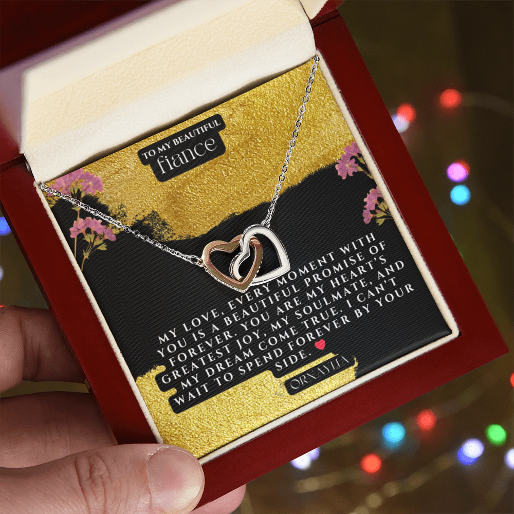 Beautiful Necklace for Fiance with a heartfelt message and LED lit luxury box