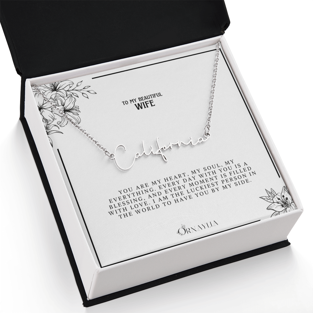 Personalized Name Necklace with a beautiful message card for Wife