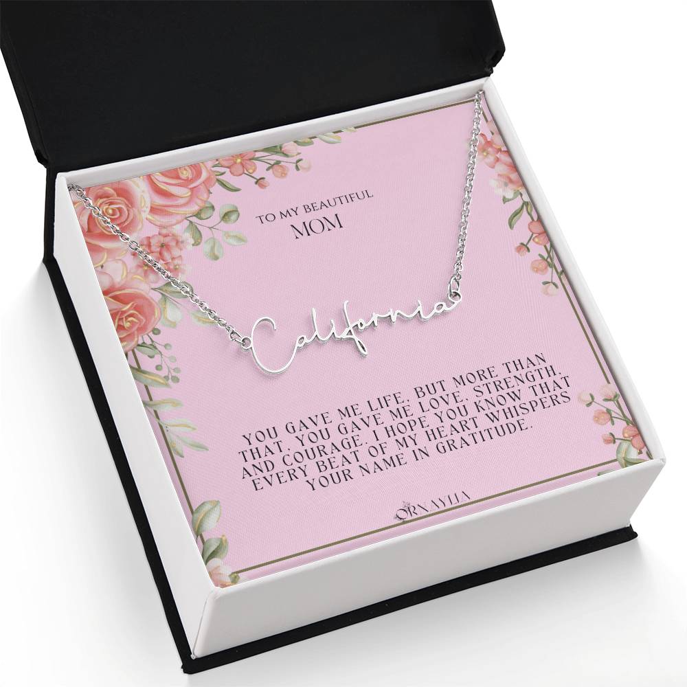 Signature Name Necklace with a beautiful message card for Mom