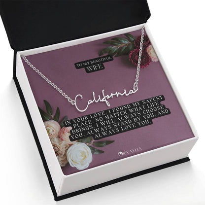 Signature Name Necklace with a beautiful message card for Wife