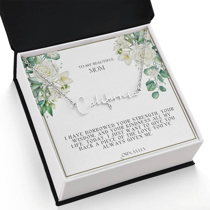 Signature Name Necklace with a beautiful message card for Mom