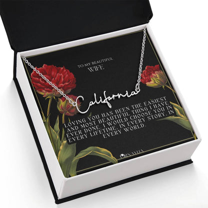 Signature Name Necklace with a beautiful message card for Wife