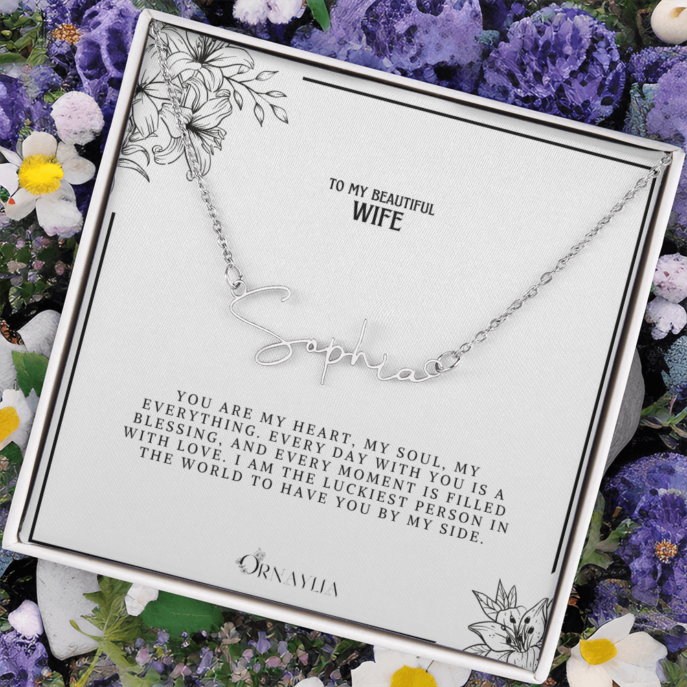 Personalized Name Necklace with a beautiful message card for Wife