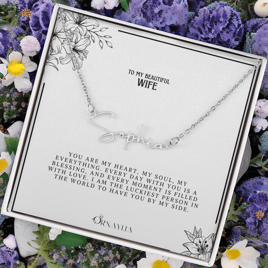 Personalized Name Necklace with a beautiful message card for Wife