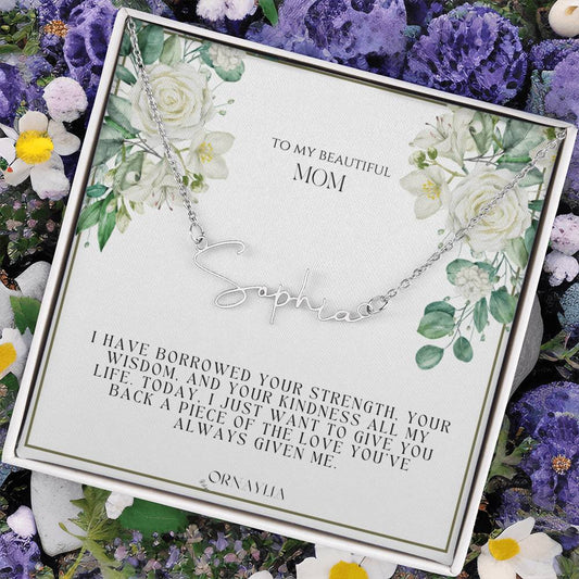 Signature Name Necklace with a beautiful message card for Mom