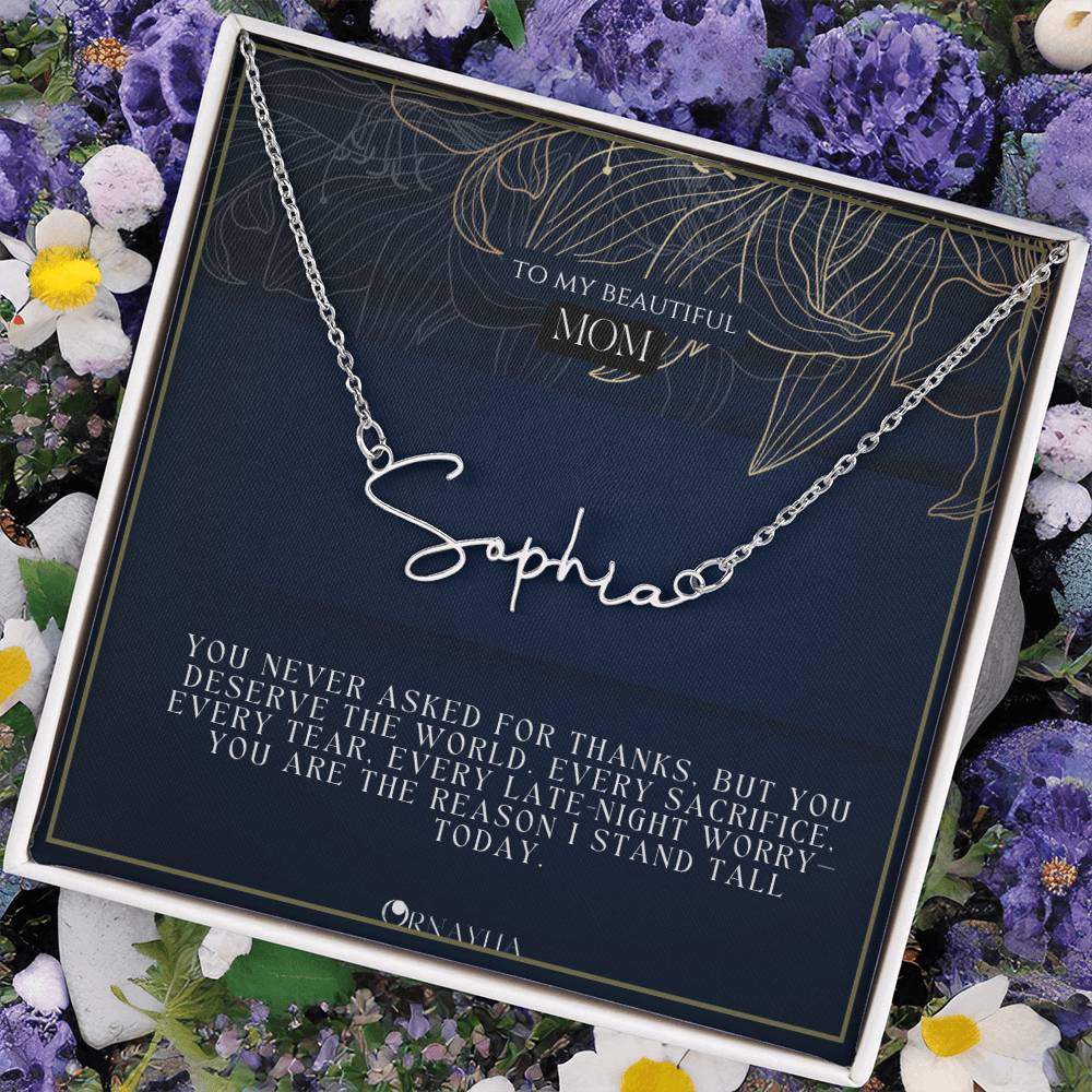 Signature Name Necklace with a beautiful message card for Mom