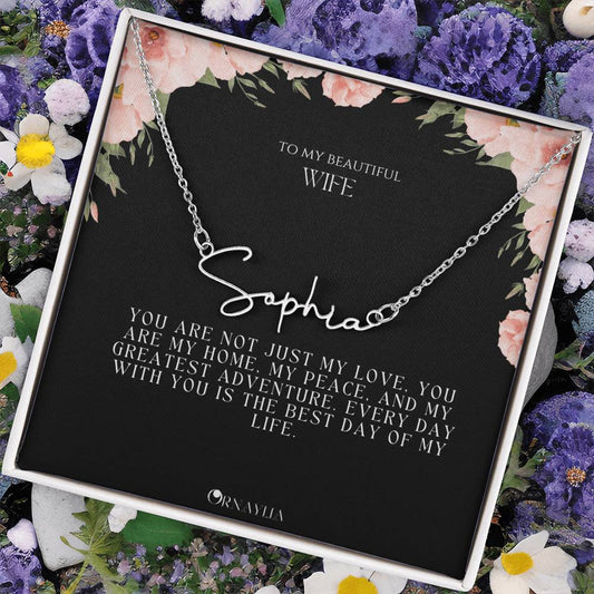 Signature Name Necklace with a beautiful message card for Wife