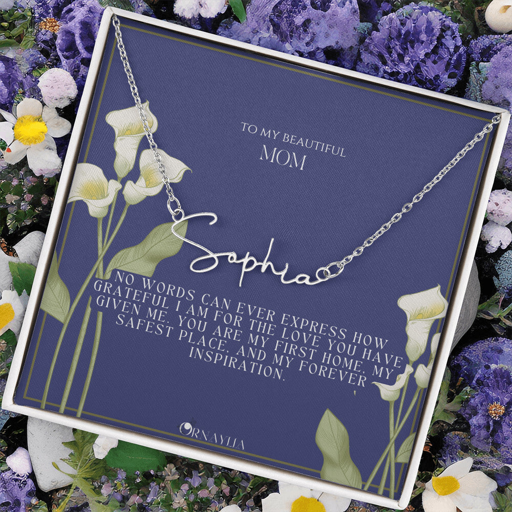 Signature Name Necklace with a beautiful message card for Mom