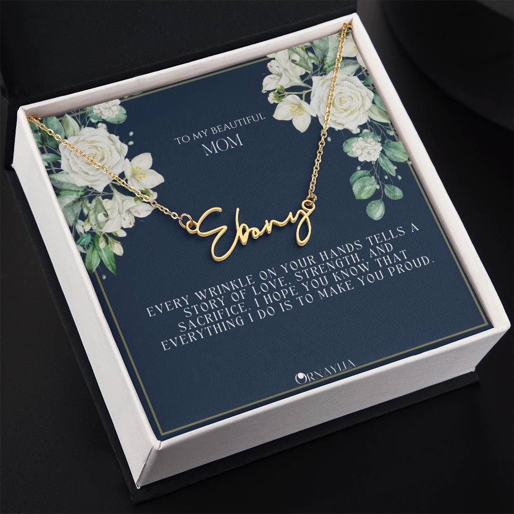 Signature Name Necklace with a beautiful message card for Mom