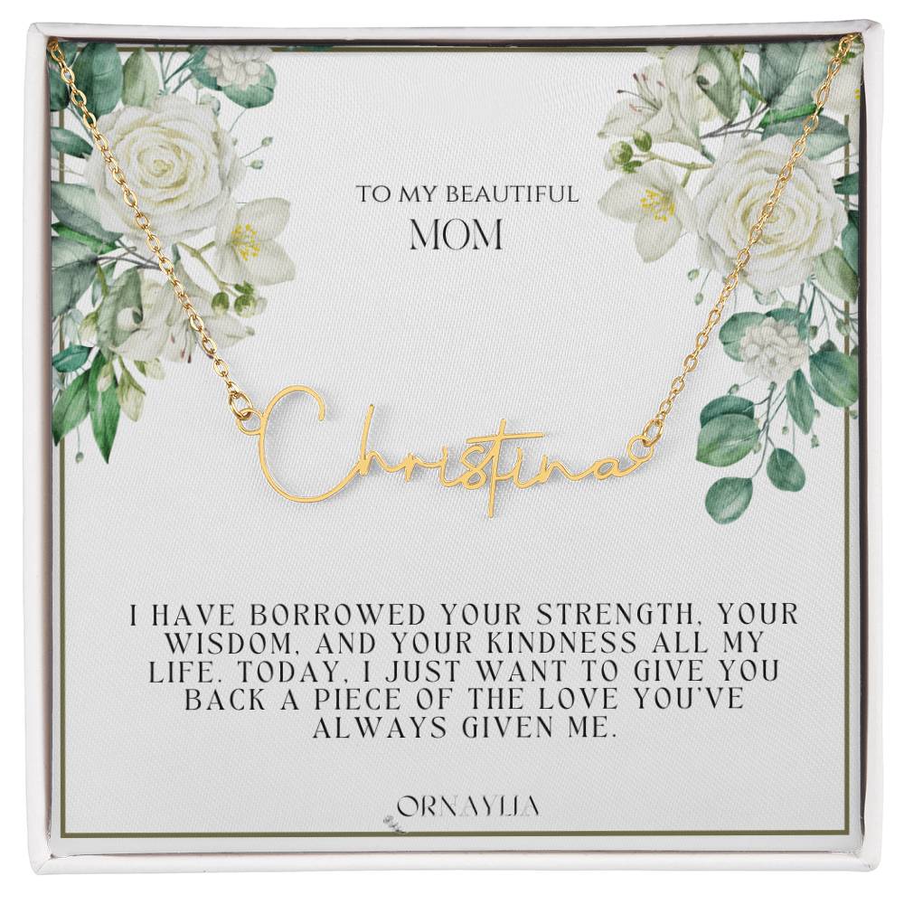 Signature Name Necklace with a beautiful message card for Mom