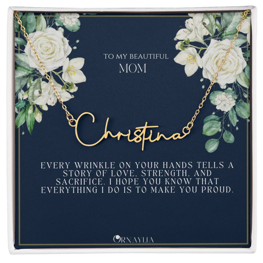 Signature Name Necklace with a beautiful message card for Mom