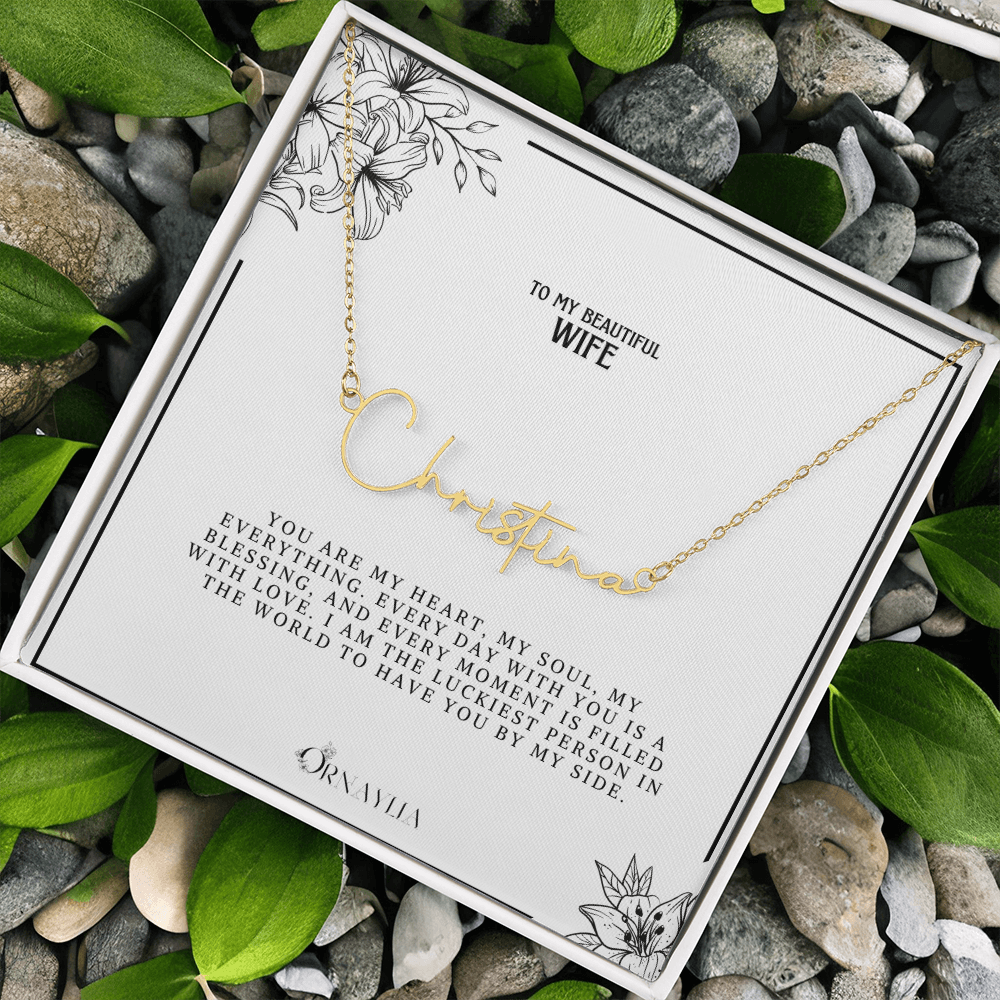 Personalized Name Necklace with a beautiful message card for Wife