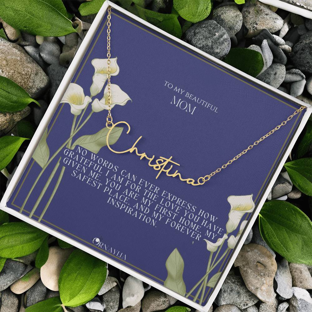 Signature Name Necklace with a beautiful message card for Mom