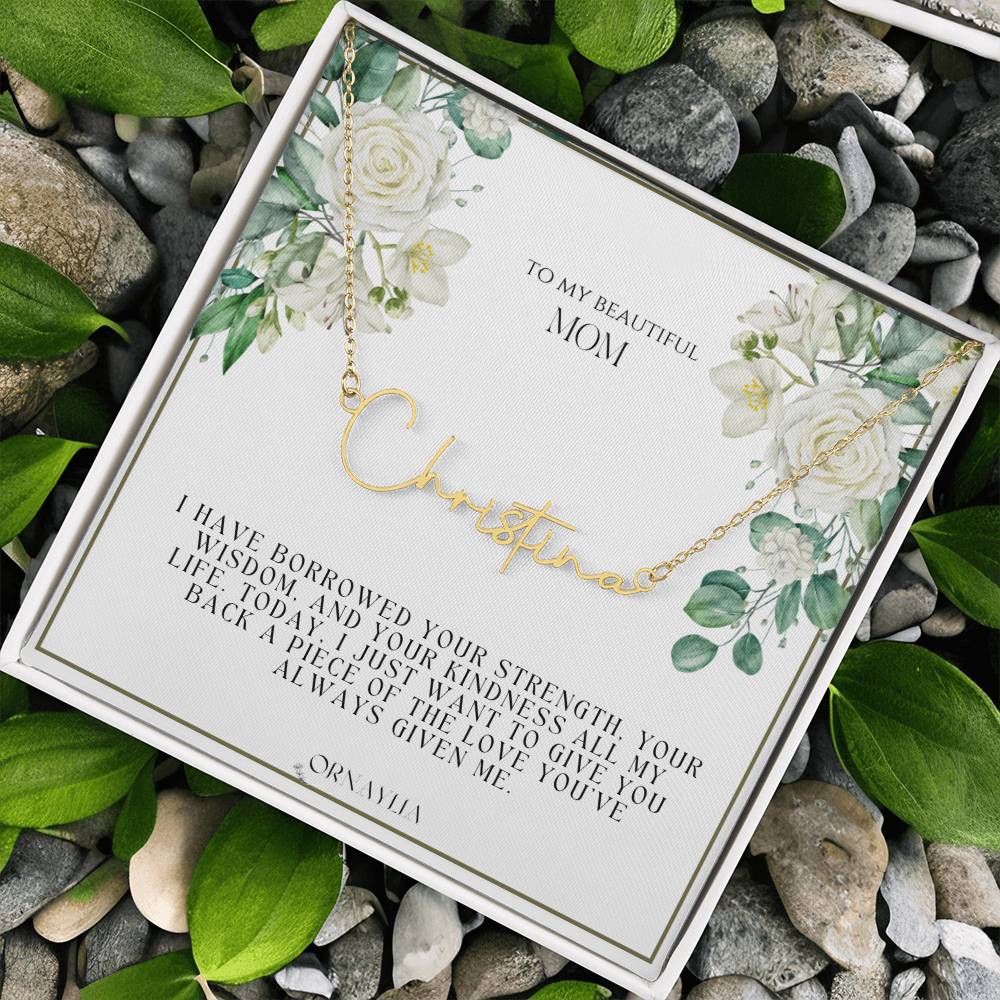 Signature Name Necklace with a beautiful message card for Mom