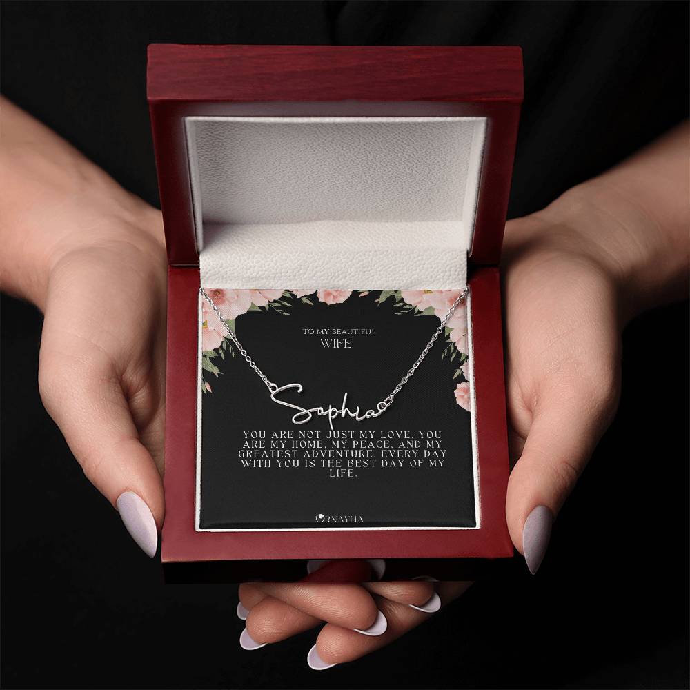 Signature Name Necklace with a beautiful message card for Wife