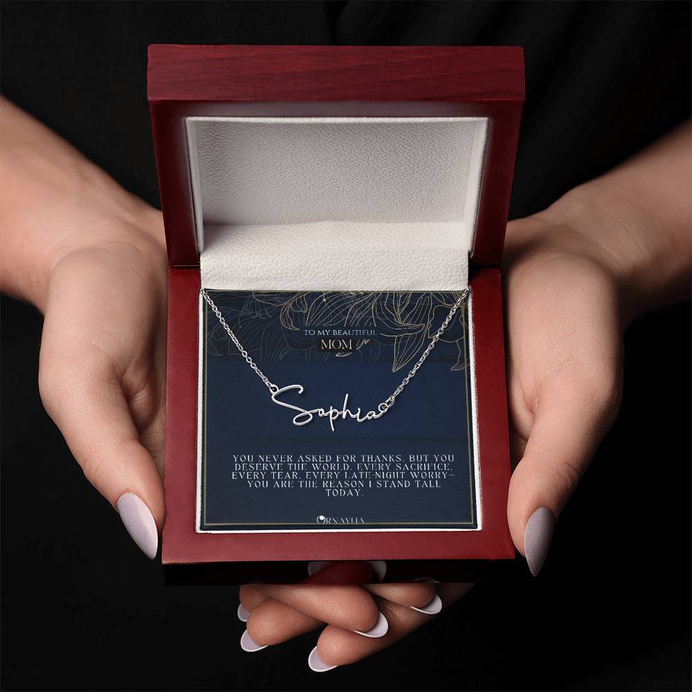 Signature Name Necklace with a beautiful message card for Mom