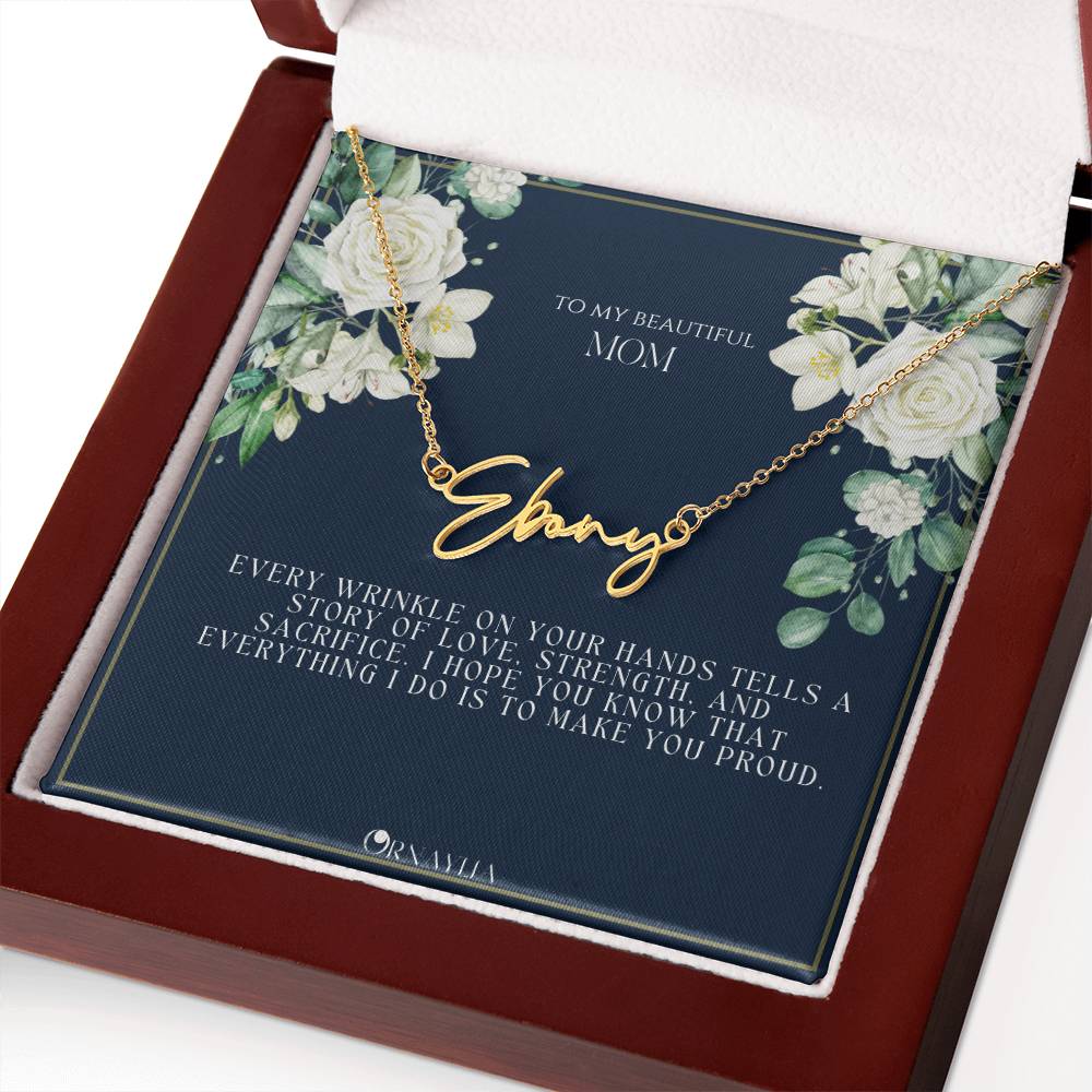 Signature Name Necklace with a beautiful message card for Mom