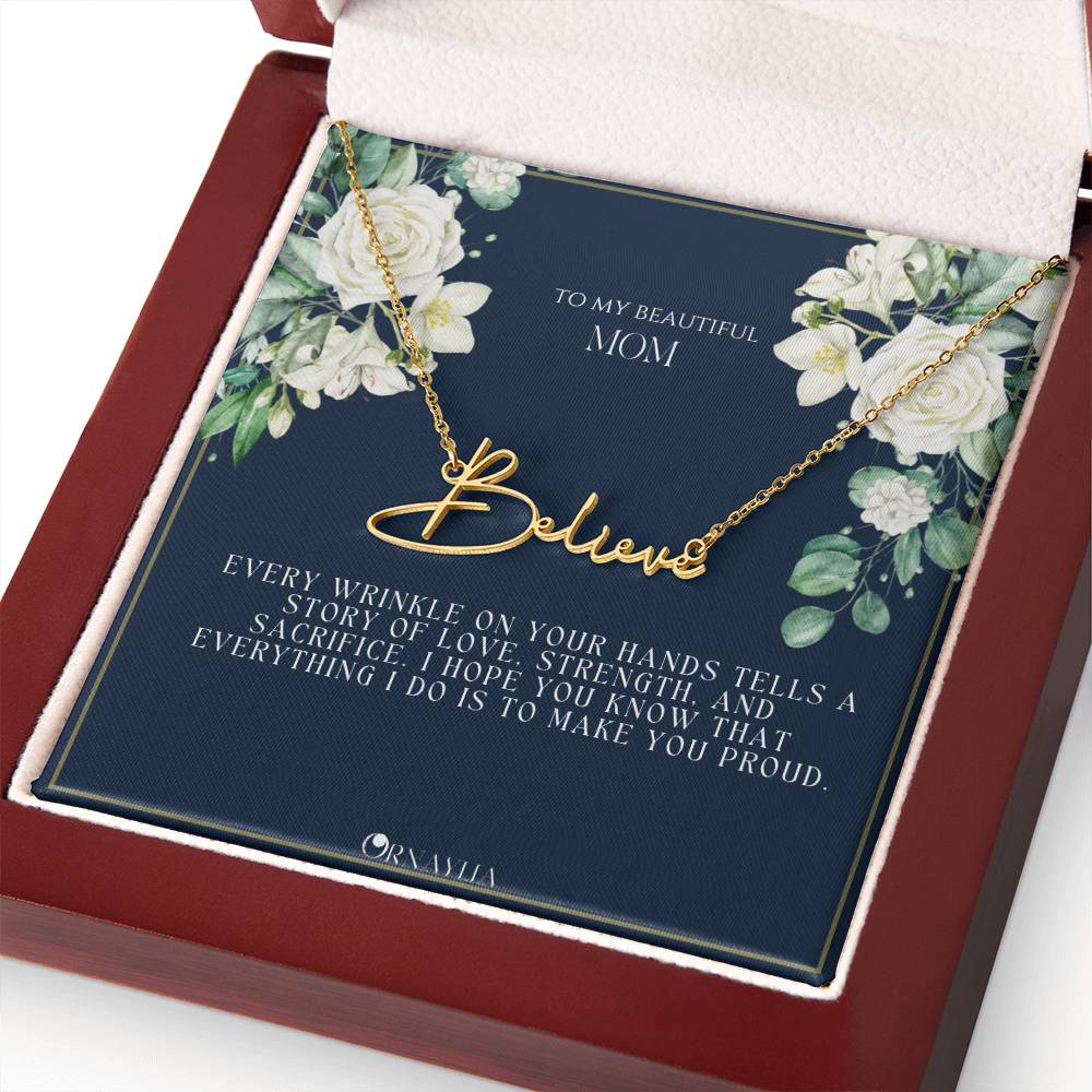 Signature Name Necklace with a beautiful message card for Mom